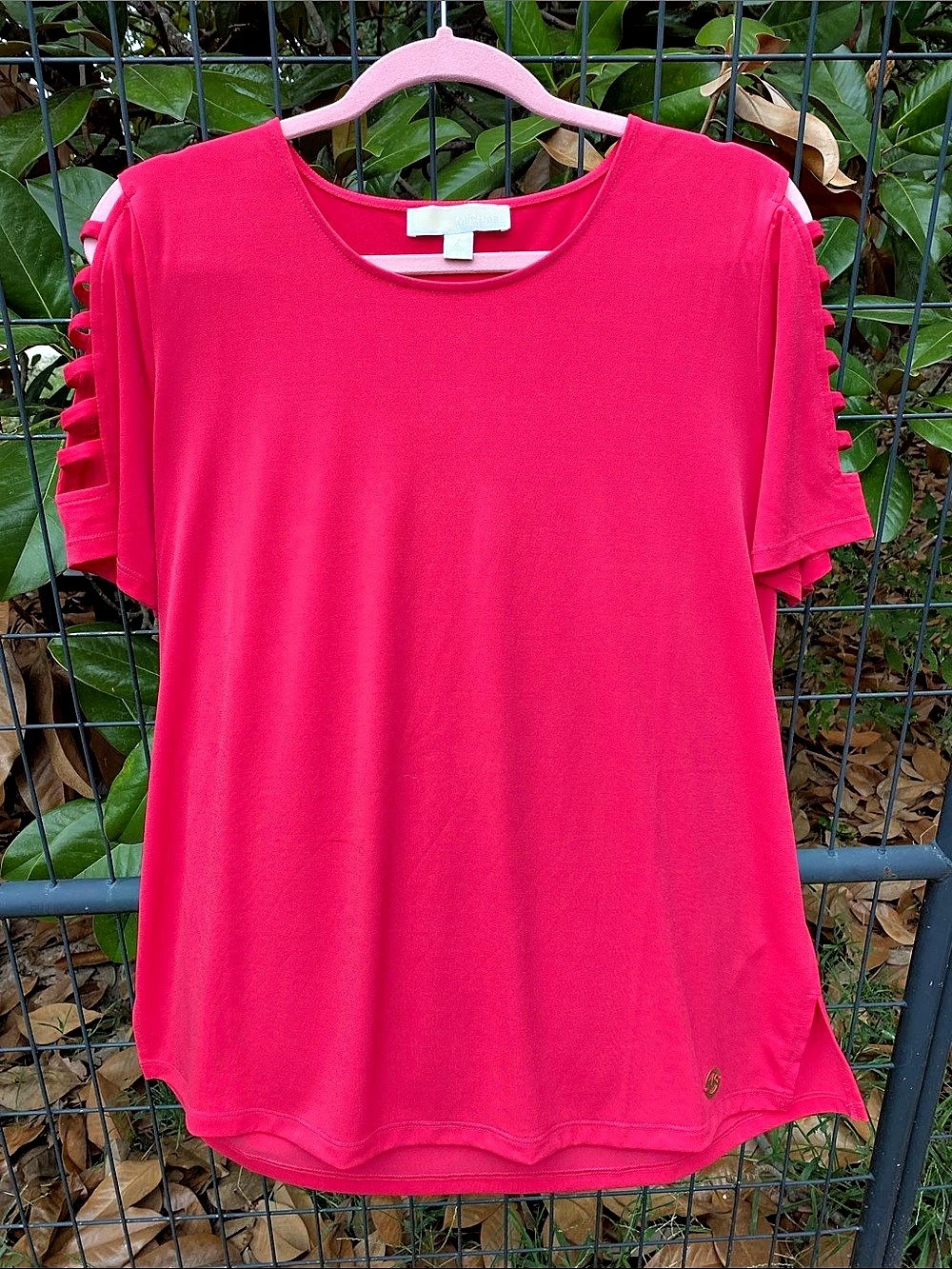 Michael Kors Red Ladder Sleeve Cutout Top Size XL
